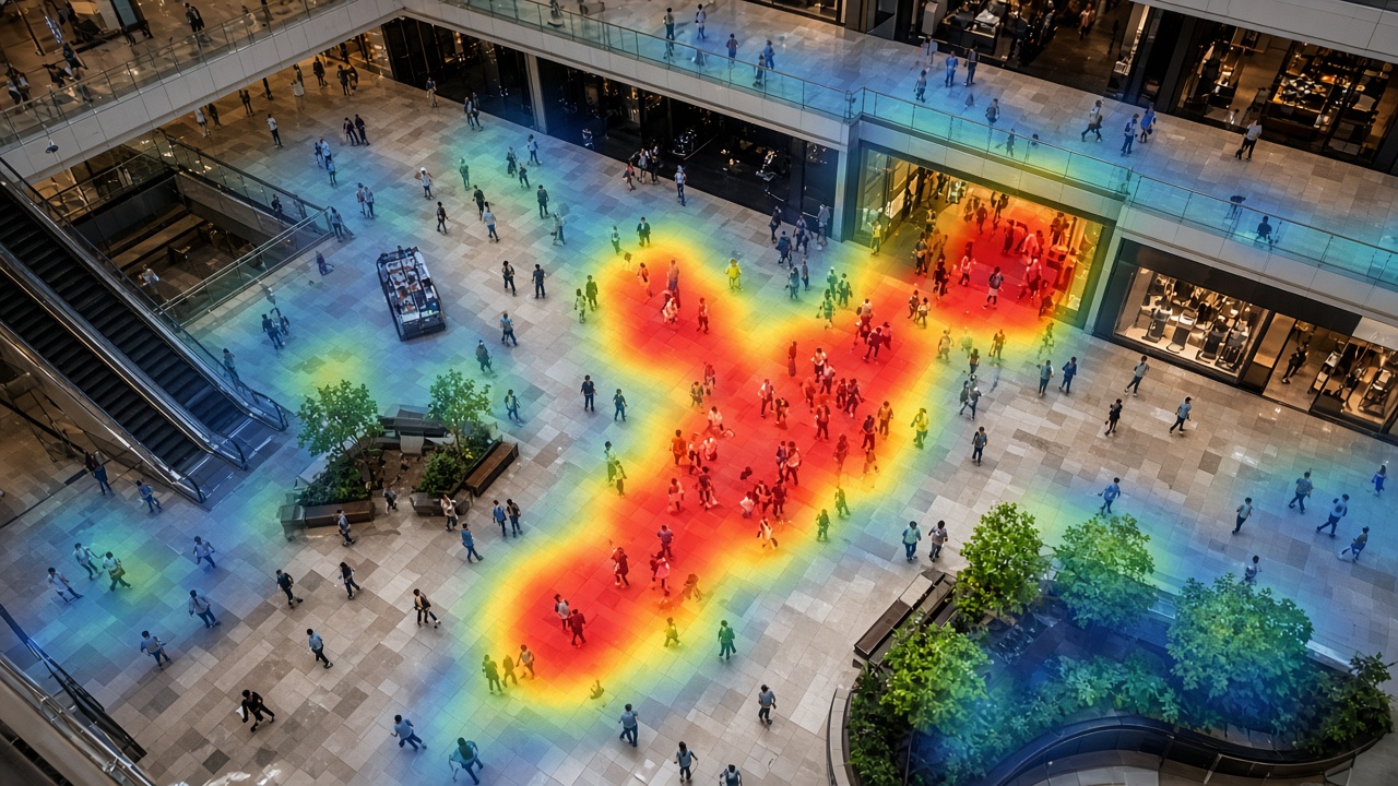 Mall atrium footfall heatmaps for spatial analytics