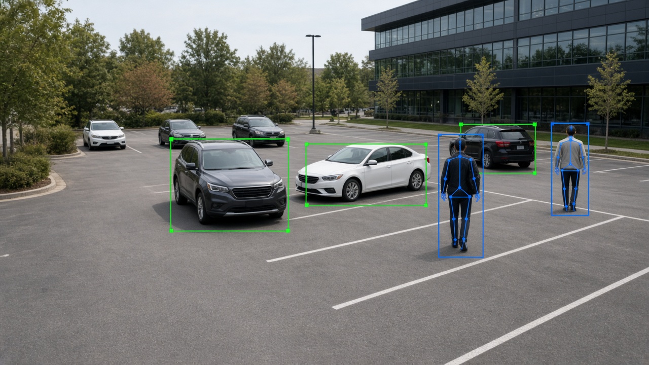 AI camera software detecting vehicles and humans